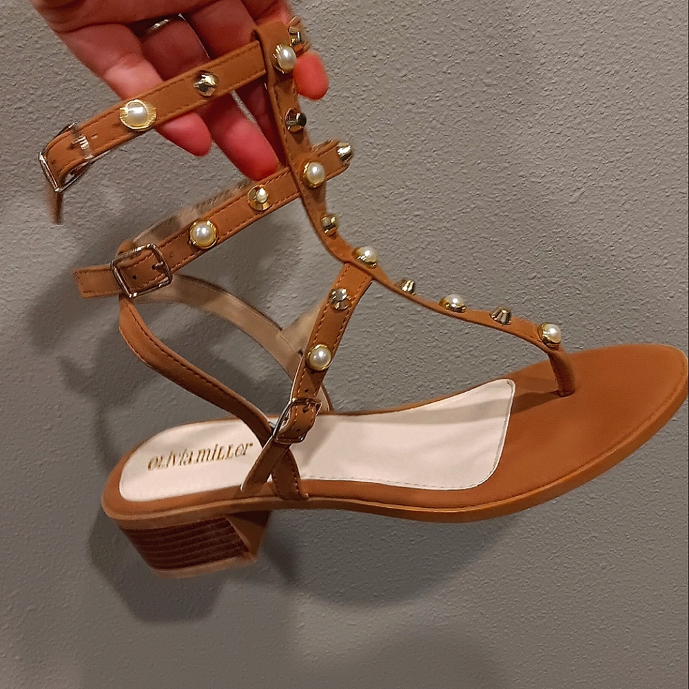 Olivia Miller Brown Studded Sandals